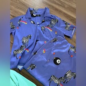 Zebra & Rainbow Print Shirt Set in Violet